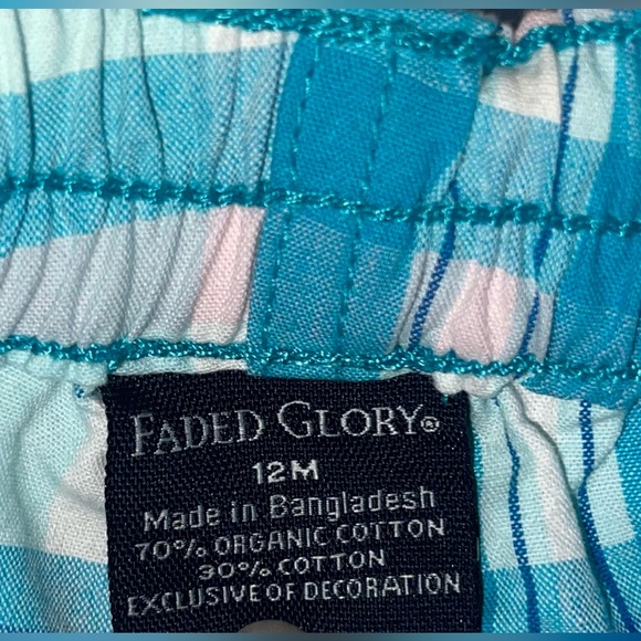 Faded Glory Blue Plaid Girls Shorts with Bows, Size 12 Months - Picture 3 of 3